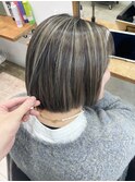 くびれショートボブ40代50代グレイカラー白髪染め白髪ぼかし