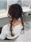 髪リボン編みおろしツイン