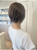 福山市Caaryくびれミニボブ春夏人気ヘアオリーブベージュ抜け感