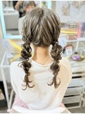推し活 ライブ 量産型 編みおろしツインテール×紐リボン