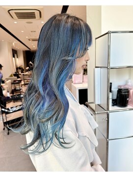 ステア ケース(stair case) ブルー　青　ハイライト　地毛残し