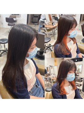 ディッシュ 五反田(dish) オレンジイヤリングカラー/ロング/2種巻き★五反田美容室