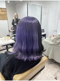 黒髪×青紫ツートーンカラー