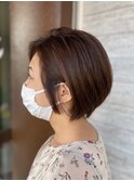 暖色系カラー/ショートボブ/お手入れ簡単/小顔補正立体カット