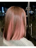 インナーカラー#切りっぱなしボブ#ミディアムボブ#ピンク#豊橋
