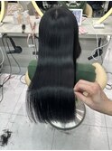 ★丸型逆三角ホワイトグレージュデジタルパーマチェリーブラウン