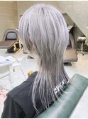 えりあしロングウルフ/ホワイトシルバーダブルカラー