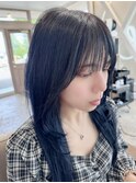 レイヤーカット×顔周りカット×韓国風×ネイビー