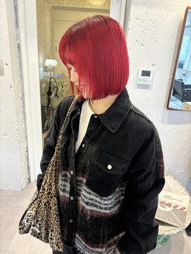 グラス 春吉1号店(glass) vivid RED×切りっぱなし bob