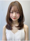 小顔 前髪 レイヤーカット イメチェン ピンクベージュ "