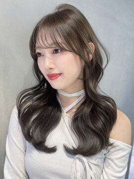 ロング韓国ヘア前髪カット顔周りレイヤー_F40868