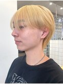 渋谷メンズショートブリーチカラーホワイトブロンドカラー韓国