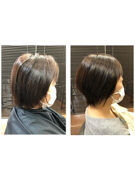 ヘアーメイク クーラ 行橋店(Hair make CURA) 襟足スッキリ/小顔ショート/３０代40代50代/艶カラー