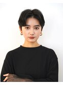 韓国風ウルフショートレイヤー前髪なしアッシュブラック
