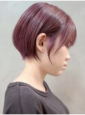ブリーチなしダブルカラーピンクベージュミディアムボブ20代30代