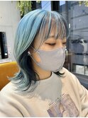 イメチェン!スカイブルー×ブルーブラック|西葛西インナーカラー