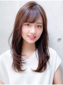 ★ワンカールレイヤーかきあげロング小顔バング マロンベージュ