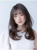 大人かわいい前髪セシルカットココアブラウンフリンジウェーブ