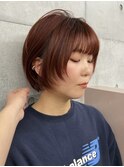 レッドオレンジカラー×顔まわりレイヤーボブ