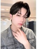 センターパートメンズカット韓国ヘアダウンパーマ刈り上げなし