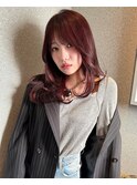 【KASUMI天神美容室】チェリーレッド×ミディアムレイヤーカット