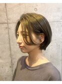ショートボブ×暗髪オリーブベージュ
