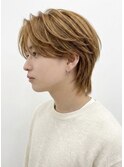 【メンズウルフ×ライトベージュ】透明感抜群のセンターパート