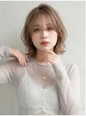 大人可愛い20代30代40代小顔ウルフレイヤーボブグレージュ