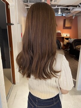 【松本咲花】ブリーチなしオレンジブラウン暖色カラー　艶カラー