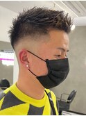 アップバングツーブロックバーバーフェードツイストメッシュ