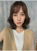 前髪ピンクベージュインナーグレージュマチルダボブ