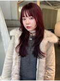 ワインレッド/ロングレイヤ/レイヤーカット
