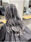 バレイヤージュカラーシルバーカラーブリーチダブルカラー横浜駅