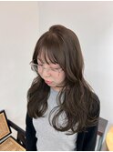 レイヤー/ミディアム・ロング/20代/顔周り/オリーブベージュ