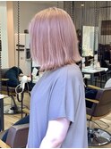 切りっぱなしボブ　ペールトーン　ピンク