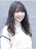 ロングレイヤー前髪ぱっつんアッシュグレー10代20代30代前髪あり