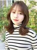 20代30代40代◎前髪パーマ韓国風巻きくすみベージュお団子ヘア