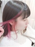 黒髪/グレーベージュ/レイヤーロング/前髪パーマ