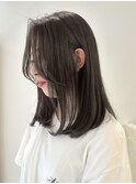 【ブリーチなし】グレージュ/ミディアムレイヤーカット/透明暗髪