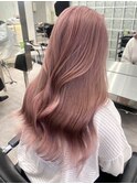 ミルクティーピンクアッシュベージュダブルカラー顔周りレイヤー
