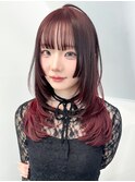 ロング顔周りレイヤー韓国ヘアおくれ毛_F0124