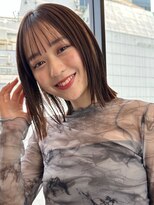 トリッカ シブヤ(TRICCA SHIBUYA)&nbsp;くびれヘア縮毛矯正ベージュカラーシースルーバング外はねボブ