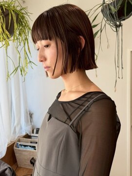 切りっぱなしボブ ミニボブ ナチュラルブラウン 髪質改善 艶髪