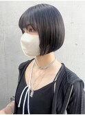(土橋)暗髪ブラックカラー切りっぱなしミニボブ髪質改善10代20代