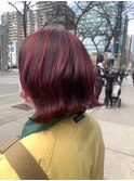 暖色カラーボルドーワインレッド春カラーボブ艶髪くびレイヤー