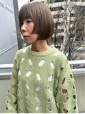 ミルクティーカラーに姫カットボブ