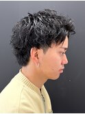 アップバング短髪ツイストスパイラルブリーチパーマツイスパ