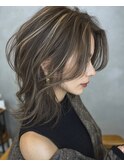 ミディアム　白髪ぼかしハイライト　３０代４０代５０代６０代