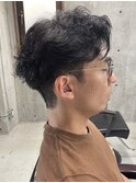 メンズ/アップバング/ツーブロックマッシュ/束感ショート波巻き