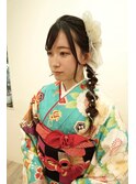 編み込みサイドアップ結婚式成人式卒業式ヘアアレンジ